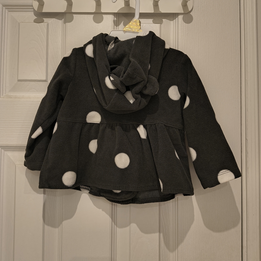 Carter's Fleece Black and White Polka Dot Pea Coat Jacket With A Hood - Picture 2 of 7